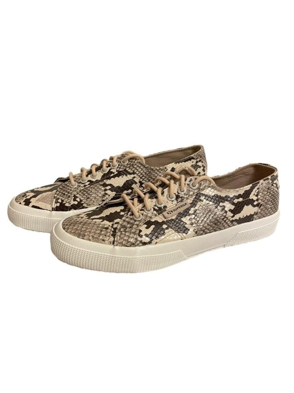 Superga Lace-Up Snakeprint Sneakers Black Beige Multi Lace Up 9.5